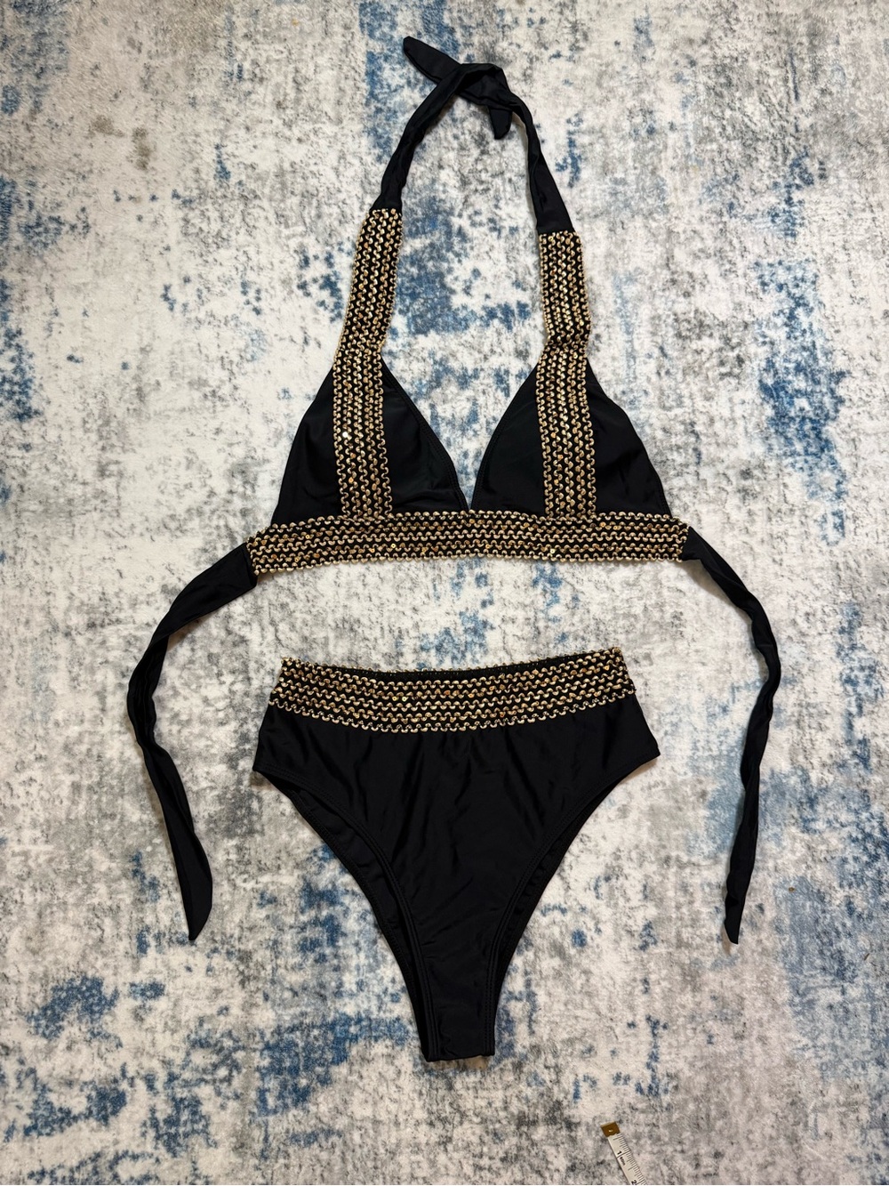 SHEIN Black Bikini with Gold Trim